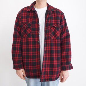 Club Room Red Black Plaid Cotton Teddy Bear Lined Outdoor Button Up Shacket XL